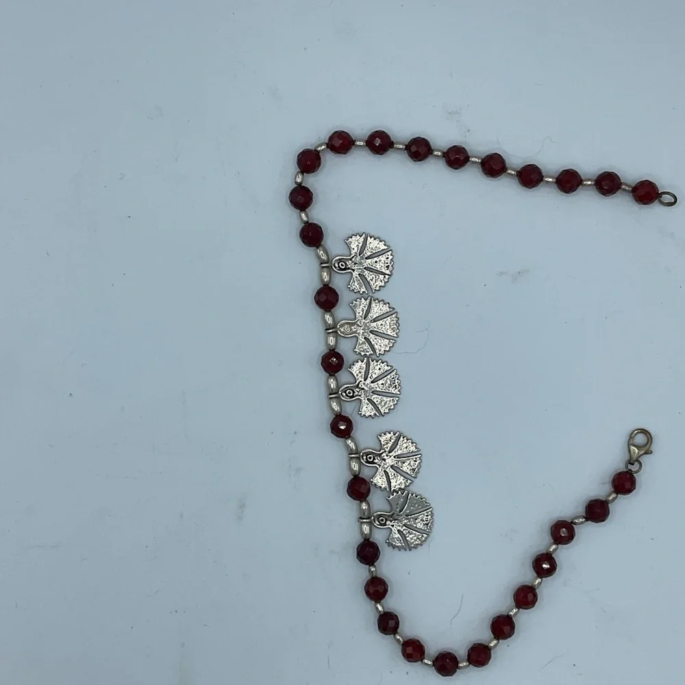 “VINTAGE GINGKO LEAF NECKLACE” Silver with Brown Faceted “Jet”  Beads. - Picture 9 of 15